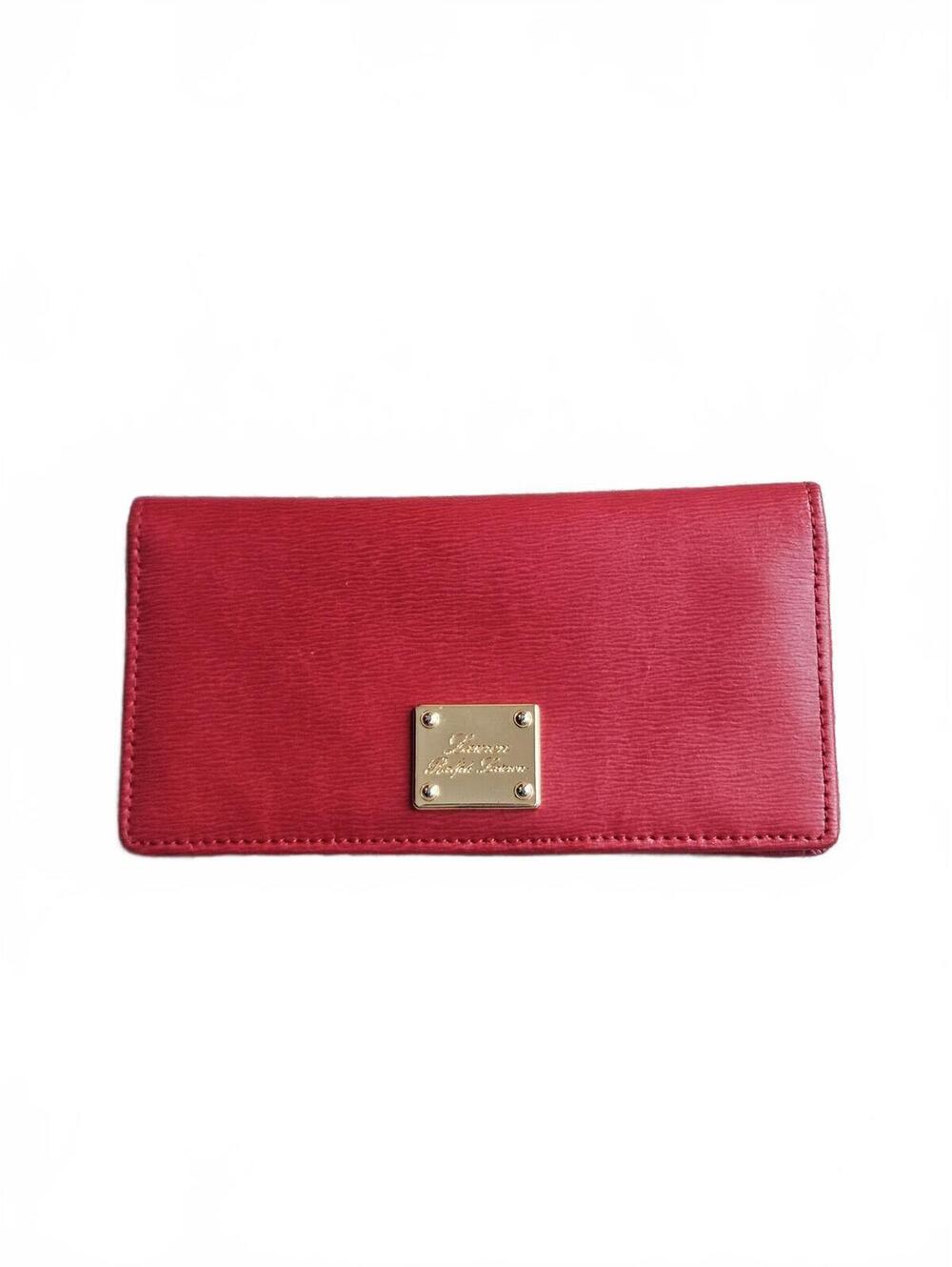 Lauren Ralph Lauren Red Leather Wallet Gold Logo Zip Coin Pocket